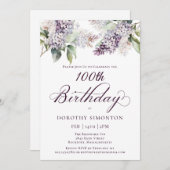 Invitation 100e anniversaire Purple Spring Fleur Lilac Invita (Devant / Derrière)