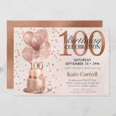 Invitation 100e anniversaire Rose Gold Cake (Devant / Derrière)
