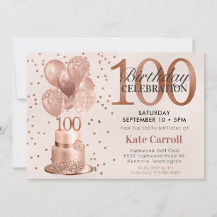 Invitation 100e anniversaire Rose Gold Cake