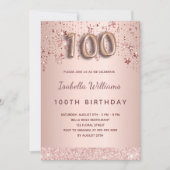 Invitation 100e anniversaire rose or rose étoiles script de b (Devant)