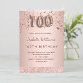Invitation 100e anniversaire rose or rose étoiles script de b (Debout devant)