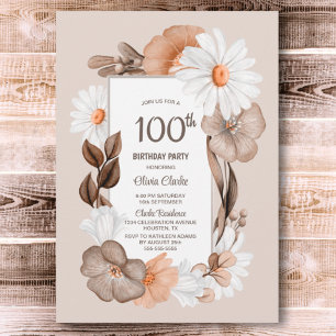 Invitation 100e anniversaire Rustic Boho Floral Party