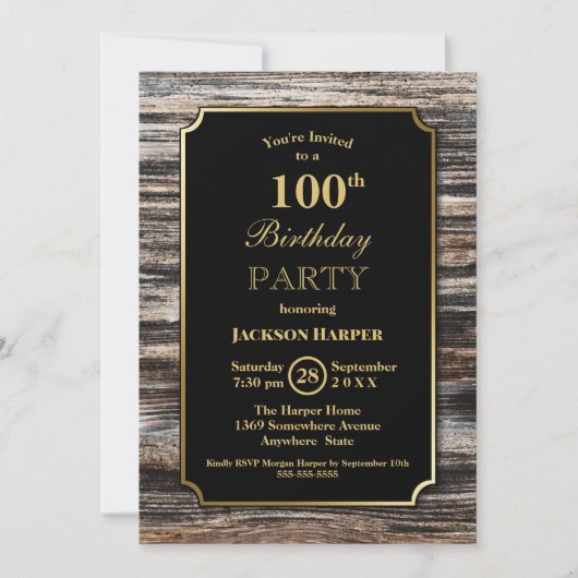 Invitation 100e anniversaire Rustic Wood Party (Devant)