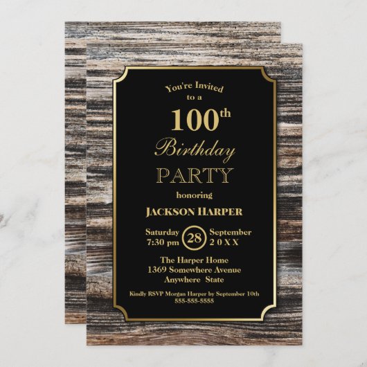 Invitation 100e anniversaire Rustic Wood Party (Devant / Derrière)