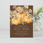 Invitation 100e Anniversaire Rustique Boho Citrouille Feuilla (Debout devant)