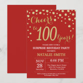 Invitation 100e anniversaire surprise Diamant rouge et or (Devant / Derrière)