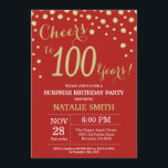 Invitation 100e anniversaire surprise Diamant rouge et or<br><div class="desc">Invitation surprise 100e anniversaire avec Arrière - plan Diamant Parties scintillant Rouge et Or. Gold Confetti. Anniversaire adulte. Hommes ou femmes,  anniversaire. Pour plus de personnalisation,  cliquez sur le bouton "Customiser" et utilisez notre outil de conception pour modifier ce modèle.</div>