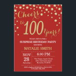 Invitation 100e anniversaire surprise Diamant rouge et or<br><div class="desc">Invitation surprise 100e anniversaire avec Arrière - plan Diamant Parties scintillant Rouge et Or. Gold Confetti. Anniversaire adulte. Hommes ou femmes,  anniversaire. Pour plus de personnalisation,  cliquez sur le bouton "Customiser" et utilisez notre outil de conception pour modifier ce modèle.</div>