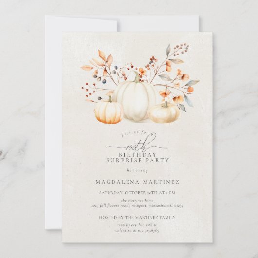 Invitation 100e anniversaire Surprise Party Citrouille blanc (Devant)