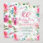 Invitation 100e anniversaire Tropical Floral Peony Party (Devant / Derrière)
