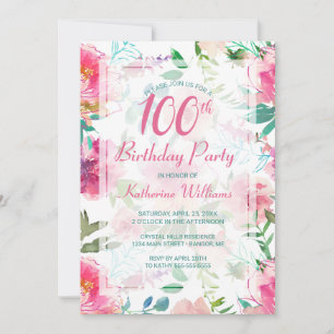 Invitation 100e anniversaire Tropical Floral Peony Party