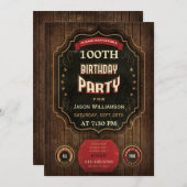 Invitation 100e anniversaire Vintage Chalkboard & Wood (Devant / Derrière)