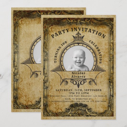 Invitation 100e anniversaire Vintage Retro Photo Surprise Par (Devant / Derrière)