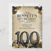 Invitation 100e Ballons Black Gold Anniversaire (Devant)