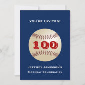 Invitation 100e fête d'anniversaire Baseball bleu et rouge (Devant)