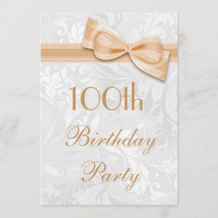 Invitation 100e fête d'anniversaire Damask et Faux Bow