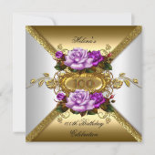 Invitation 100e fête d'anniversaire Elégant Rose Purple Gold (Devant)