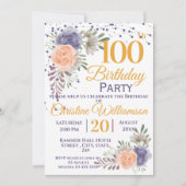 Invitation 100e fête d'anniversaire Floral Peony violet (Devant)