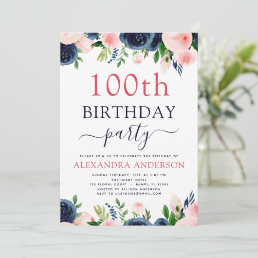 Invitation 100e fête d'anniversaire Marine bleu bleu bleu ble (Debout devant)