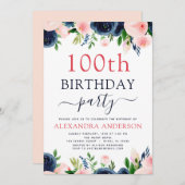 Invitation 100e fête d'anniversaire Marine bleu bleu bleu ble (Devant / Derrière)