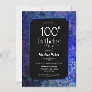 Invitation 100e fête d'anniversaire Noir avec frontière bleue