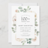 Invitation 100e fête d'anniversaire Rose blanche Floral (Devant)