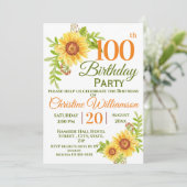Invitation 100e fête d'anniversaire tournesol floral (Debout devant)