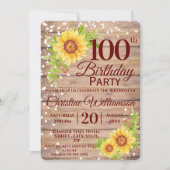 Invitation 100e fête d'anniversaire Tournesol floral rustique (Devant)