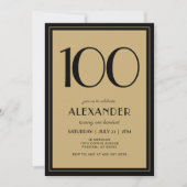 Invitation 100th Birthday Adult Black and Gold Modern Minimal (Devant)