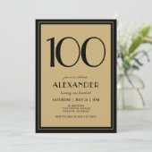 Invitation 100th Birthday Adult Black and Gold Modern Minimal (Debout devant)