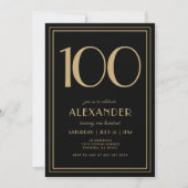 Invitation 100th Birthday Black and Gold Modern Minimal Adult (Devant)