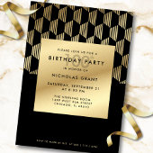 Invitation 100th Birthday Party Modern Black and Gold Foil
