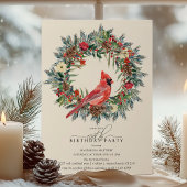 Invitation 100th Birthday Party Red Cardinal Winter Wreath