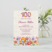 Invitation 100th Birthday Wildflowers - Floral Number (Debout devant)