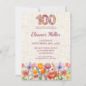 Invitation 100th Birthday Wildflowers - Floral Number (Devant)