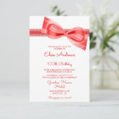 Invitation 100th Centenarian Red Bow & Ribbon Birthday (Debout devant)