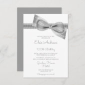 Invitation 100th Centenarian Silver Bow & Ribbon Birthday (Devant / Derrière)