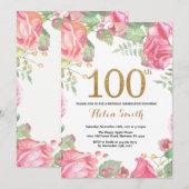 Invitation 100th parties scintillantes florales d'or (Devant / Derrière)