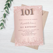 Invitation 101 anniversaire rose gouttes d'or élégant