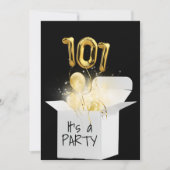 Invitation 101e Anniversaire Ballons Or En Boîte Blanche (Devant)