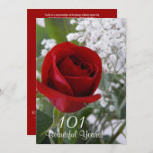 Invitation 101e anniversaire - Rose rouge (Devant / Derrière)