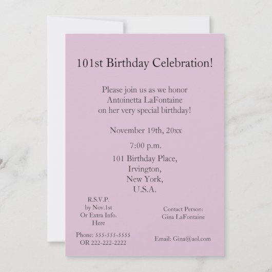 Invitation 101st Célébration d'anniversaire ! - Fleurs assez (Dos)