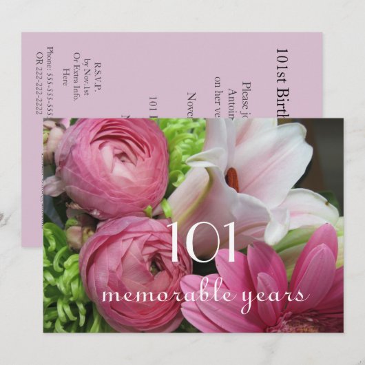 Invitation 101st Célébration d'anniversaire ! - Fleurs assez (Devant / Derrière)