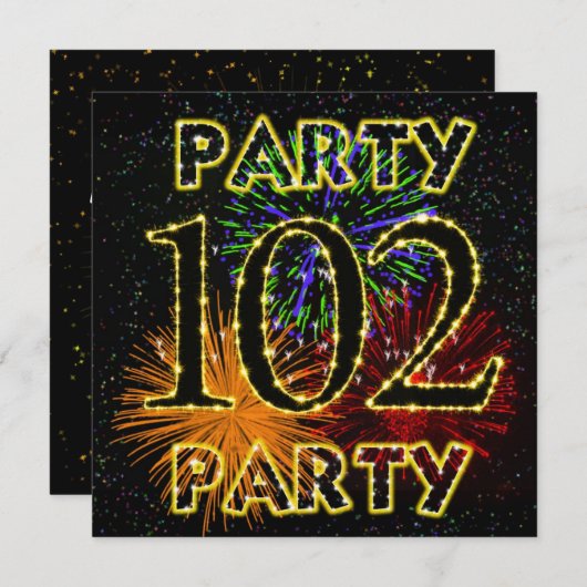 Invitation 102e anniversaire avec feu d'artifice (Devant / Derrière)