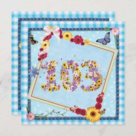 Invitation 103 Fête d'anniversaire Fleurs d'invitation, papil (Devant / Derrière)