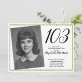 Invitation 103e personnalisé Photo Blanc et Or (Debout devant)