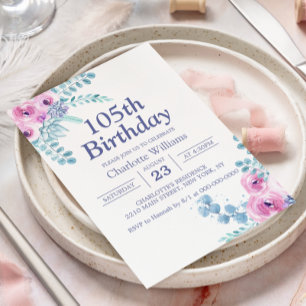 Invitation 105e anniversaire Floral rose 105 ans