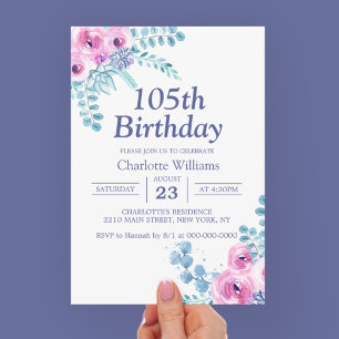 Invitation 105e anniversaire Purple Floral 105 ans