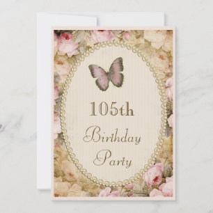 Invitation 105e Anniversaire Roses Vintage Papillon Notes de