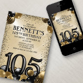 Invitation 105e Ballons Noir Or Anniversaire